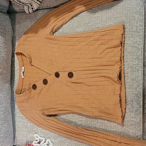Burnt orange long sleeve textured sweater/shirt with buttons from Dillard's.